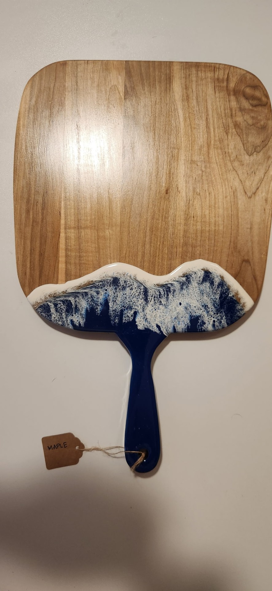 Custom maple charcuterie board with ocean wave epoxy resin pour, South Shore MA