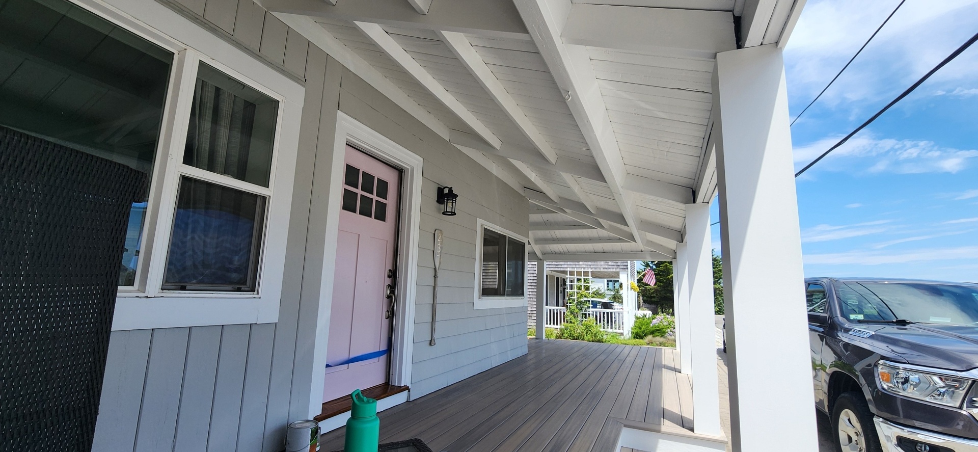 Coastal porch ceiling and trim repaint, South Shore MA